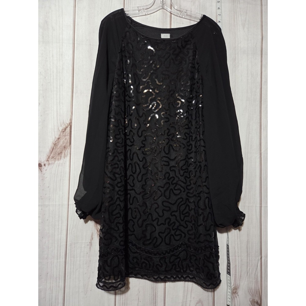 Pearl Georgina Chapman Dress‎ Womens 10 Black Sequin Chiffon Sheer Sleeve Party